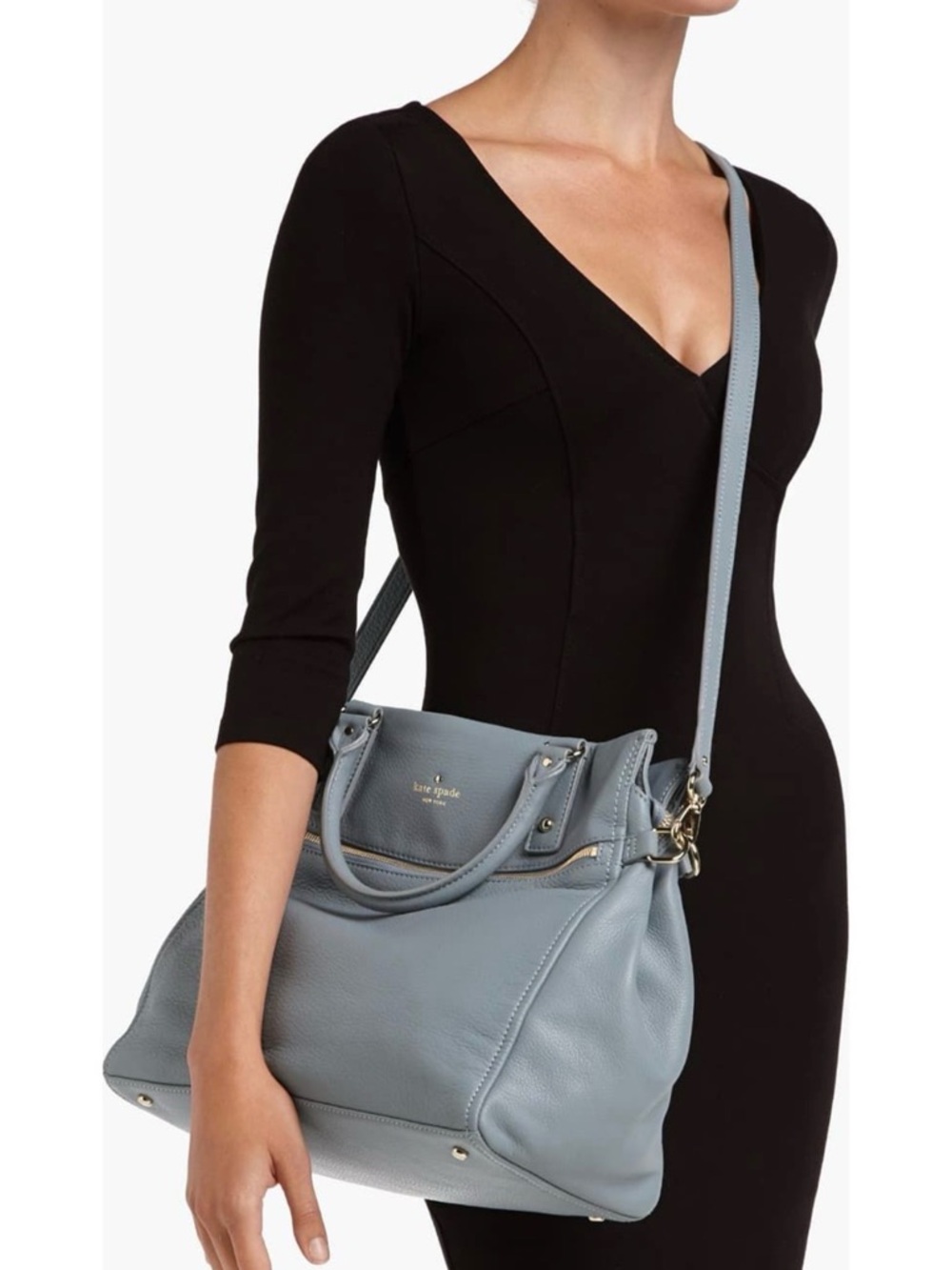 Kate Spade Large Cobble Hill Murphy Crossbody Satchel Bag in Gray Blue - Picture 11 of 13